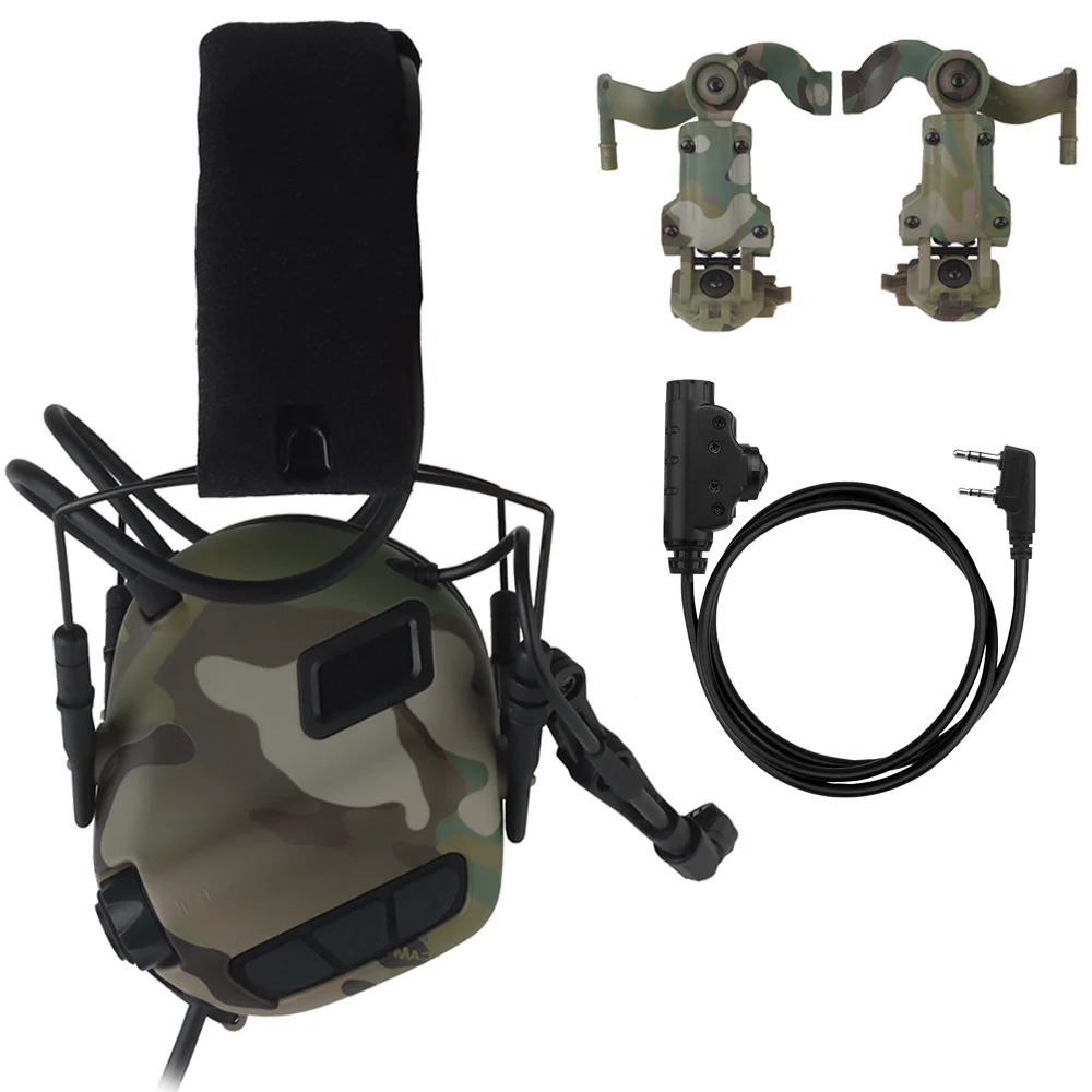 7.0 Gen Shooting Earmuffs Tactical Noise Reduction Headset Active Headphone with Helmet Rail Headset Arm Kenwood PTT Adapter