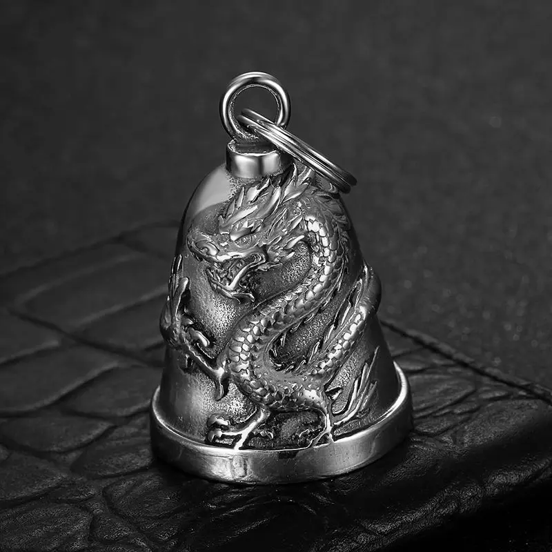 Gold-Plated Stainless Steel Motorcycle Lucky Bell Pendant with Golden Dragon Design Exorcism Riding Bell for Bikers