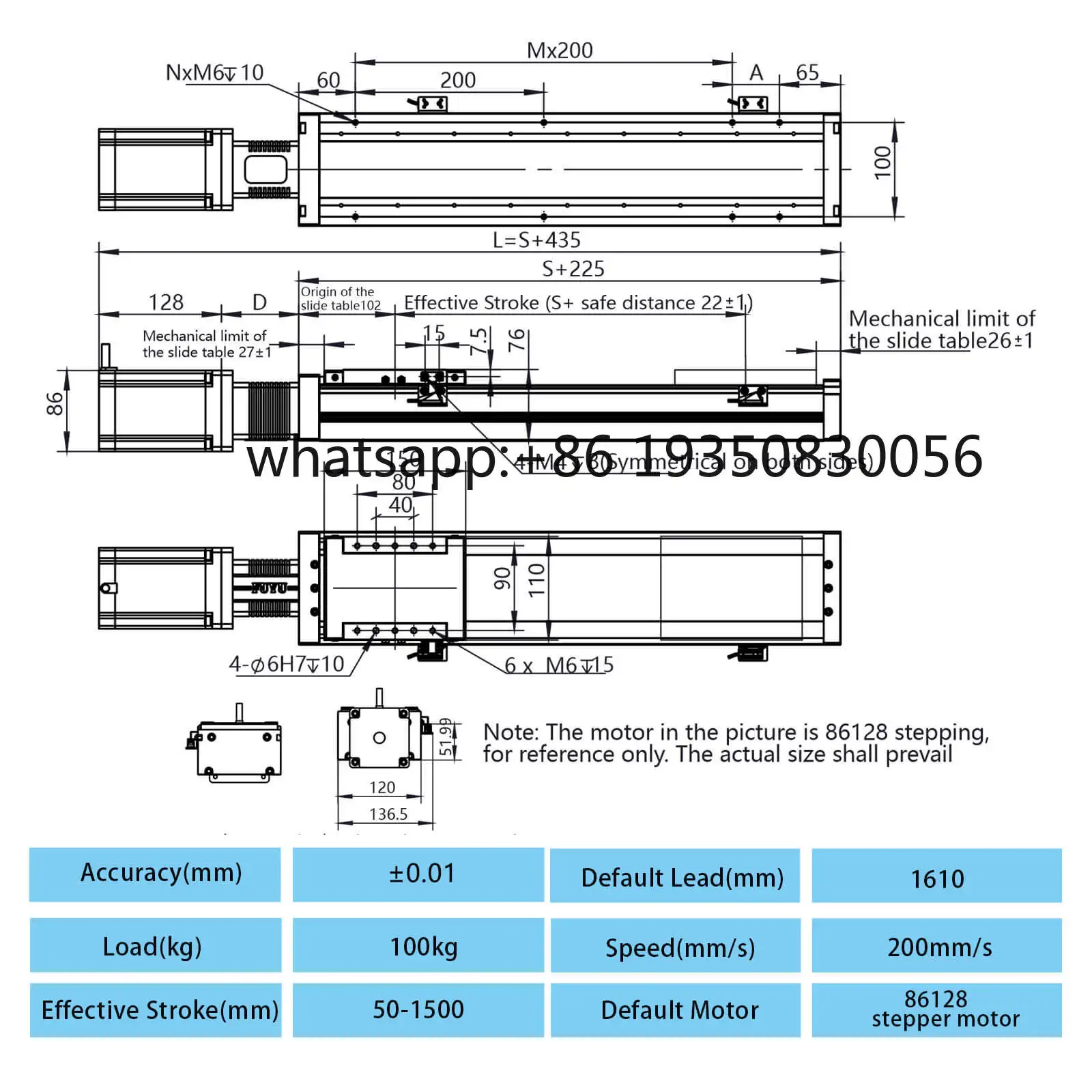 2026-Motorized Linear Guide Stage Slide Rail Actuator Nema34 Stepper Motor 100kg Horizontal Load 50-1500mm Stroke Length 0.01mm