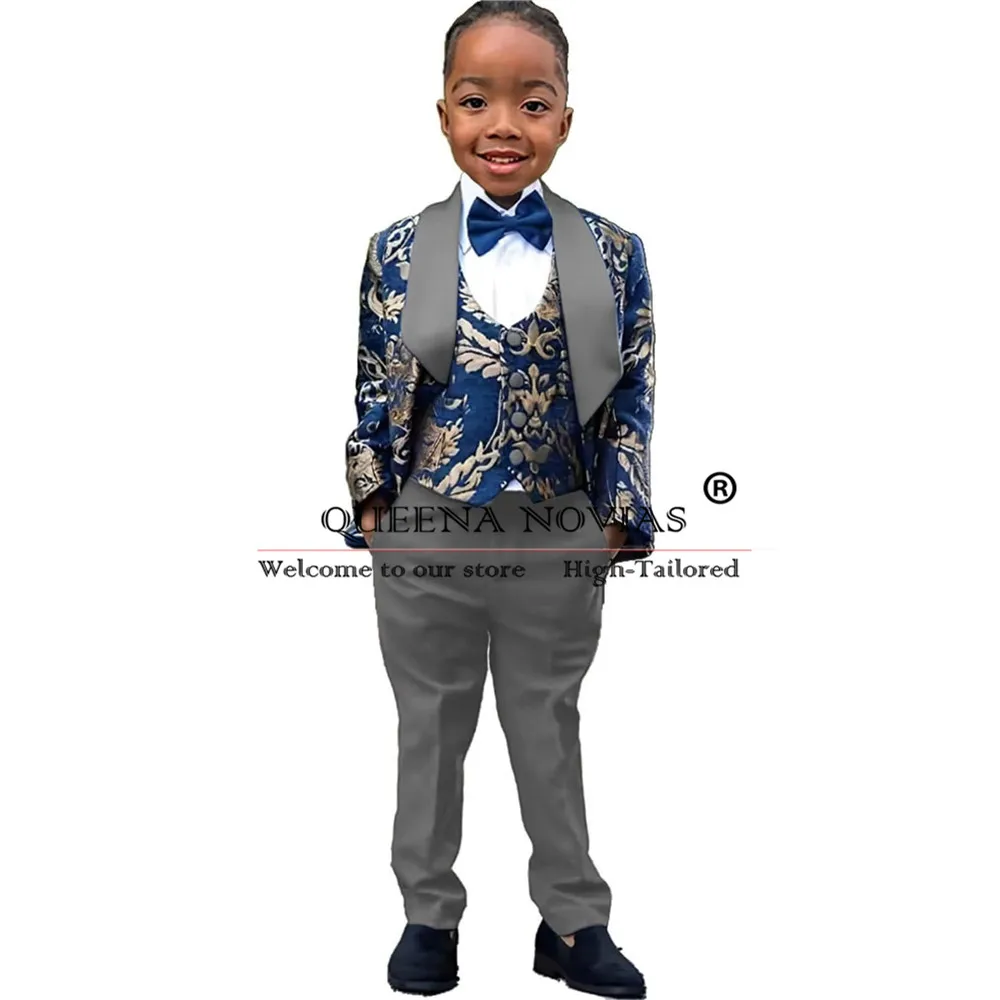 Children's Wedding Suit Jacquard Custom Man Boy Tuxedo 3-Piece Set Graduation Ceremony Formal Occasion Kids Prom Blazer Clothing