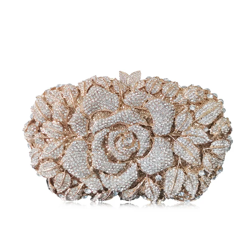 

Diamond Dinner Clutch Bag Flower Clutch Rhinestone Chain Crystal Clutch Bags Handbag Wedding Bolsos De Lujo Mujer Marcas Famosas