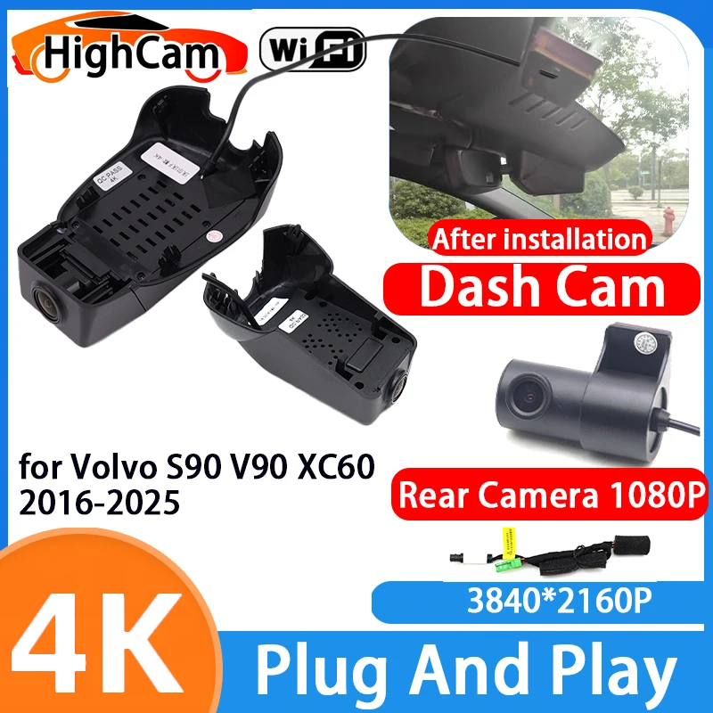 Cámara para Auto HighCam para Volvo S90 V90 XC60 2016-2025, 4K Wifi 2160P, Sensor G, IMX335, DVR OEM, Grabadora de Video, Cámara Delantera y Trasera