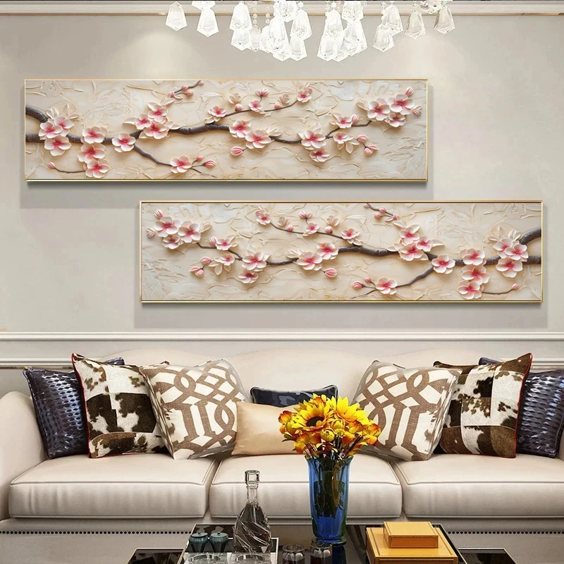 2d Flat Elegant Pink Cherry Blossom Flowers On Branches Poster,Abstract Floral Canvas Paintings,Home Decor Gift No Framed Pictur