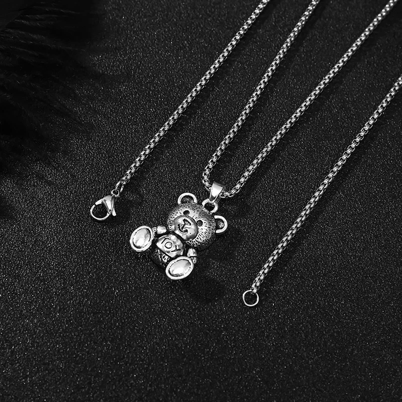 Hipster Male Hip Hop Bear Titanium Steel Pendant Necklace Bunny Bungee Di With Personalized Necklace Jewelry Birthday Gift 2022