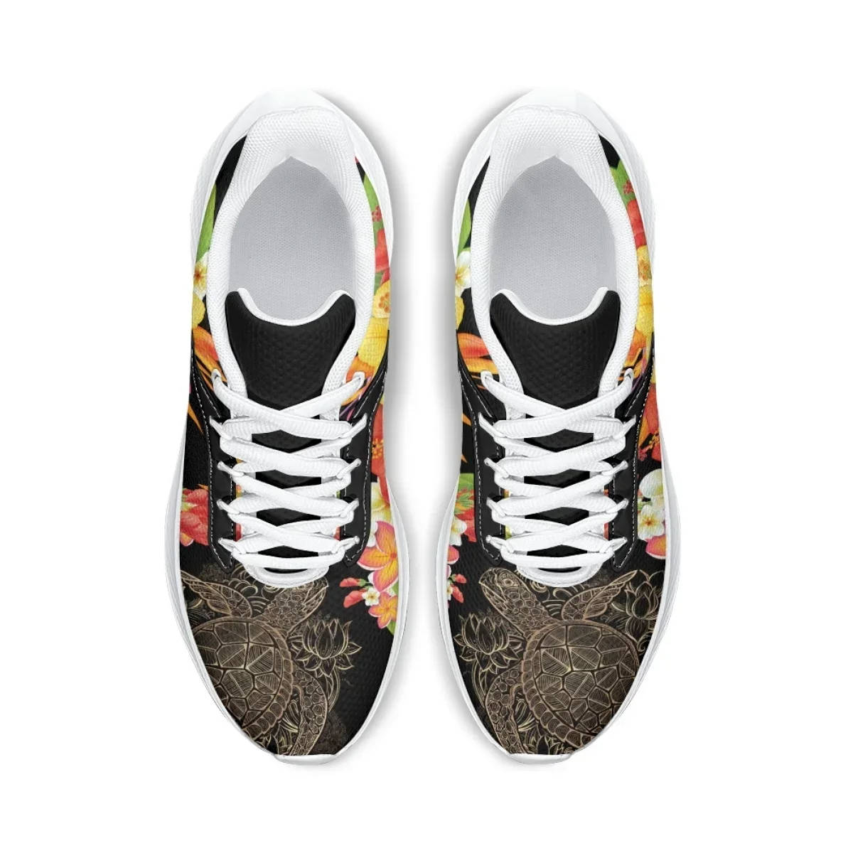 Fashion Art Polynesian Hibiscus Flower Print Sneakers For Women Summer Autumn Comfortable Breathable Outdoor Sports Running Shoe