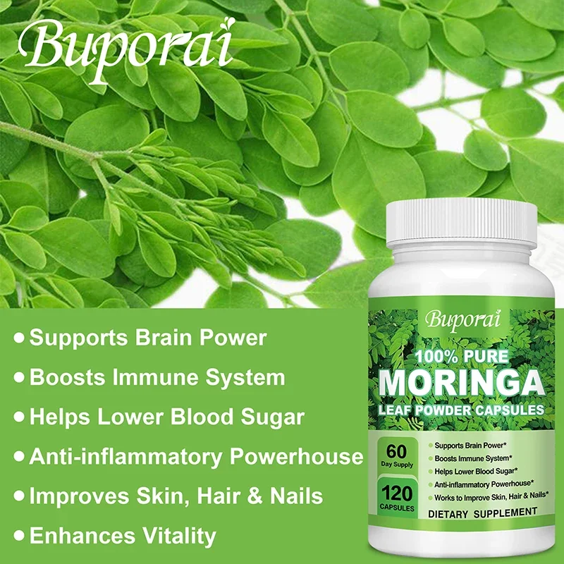 Moringa Capsules 1200mg - Supports Immune System, Metabolism, Energy & Brain Health