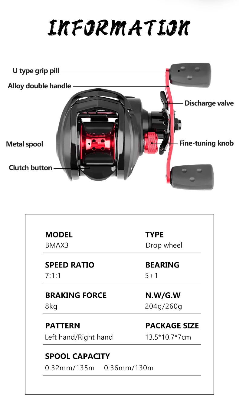 DEUKIO Allwasser-Angelrolle 7,1:1 Übersetzungsverhältnis 5+1BB 8kg Bremskraft Baitcasting-Rolle Karpfenangel-Rolle – Detail 3