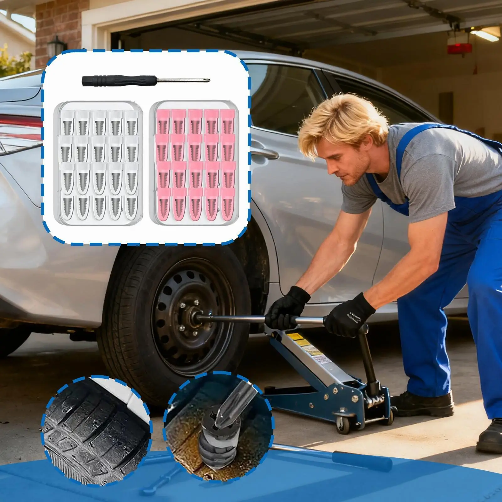 Car Tire Repair Kit 40 Pieces Tire Maintenance Patches Airtight Rubber Nails For Motorcycle Mountain Bike Automotive Scooter