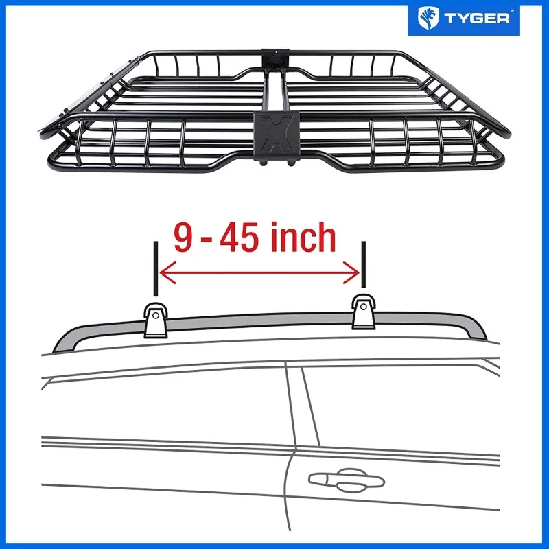 Christmas.TG-RK1B942B Heavy Duty Roof Mounted Cargo Basket Rack | L57.5 x W42 x H6 | Roof Top Luggage Carrier | with Wind Fairin