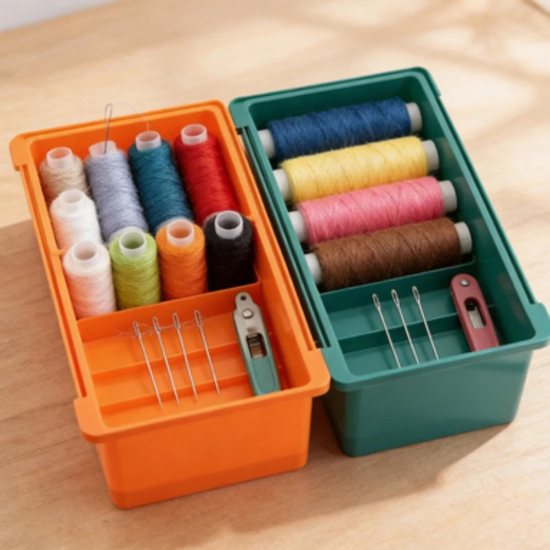 Plastic Sewing Supply Storage Box with Compartments Multi Layer Three Drawers Accessories Organiser for Home