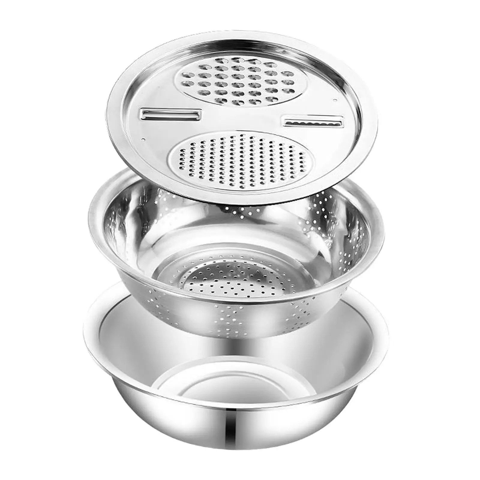 Compact Drain Basket Vegetable Cutter Stainless Steel Basin with Shredder and Grater for Daily Kitchen Tasks