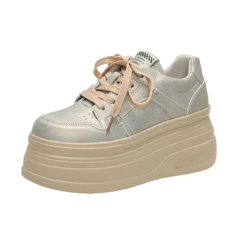 

Женские осенние туфли на толстой подошве, дышащие синтетические вулканизированные туфли на плоской подошве, кроссовки, универсальные белые прогулочные туфли на резиновой подошве