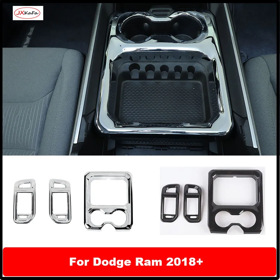 For Dodge Ram 2018+ Car Dashboard Side Air Vent Frame Trim Water Cup Holder Cover ABS Stickers Interior Accessories 3pcs/set