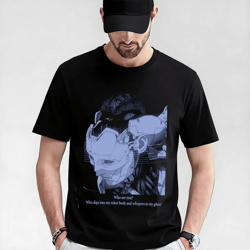 

Retro Manga Ghost In The Shell Anime T Shirt Cyberpunk Major Motoko Graphic Tee Sci-Fi Aesthetic Y2K clothes Large size Tops