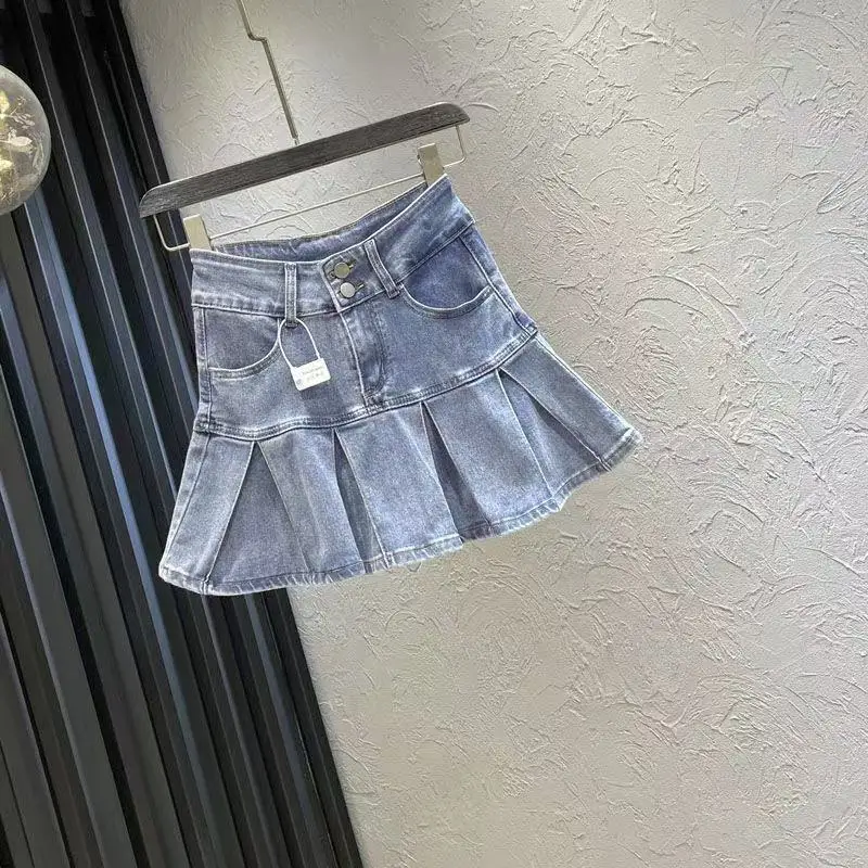 

Girls' High Waisted Pleated Skirt Girls' Denim Short Skirt 2025 New Style Spicy and Stylish Half Skirt