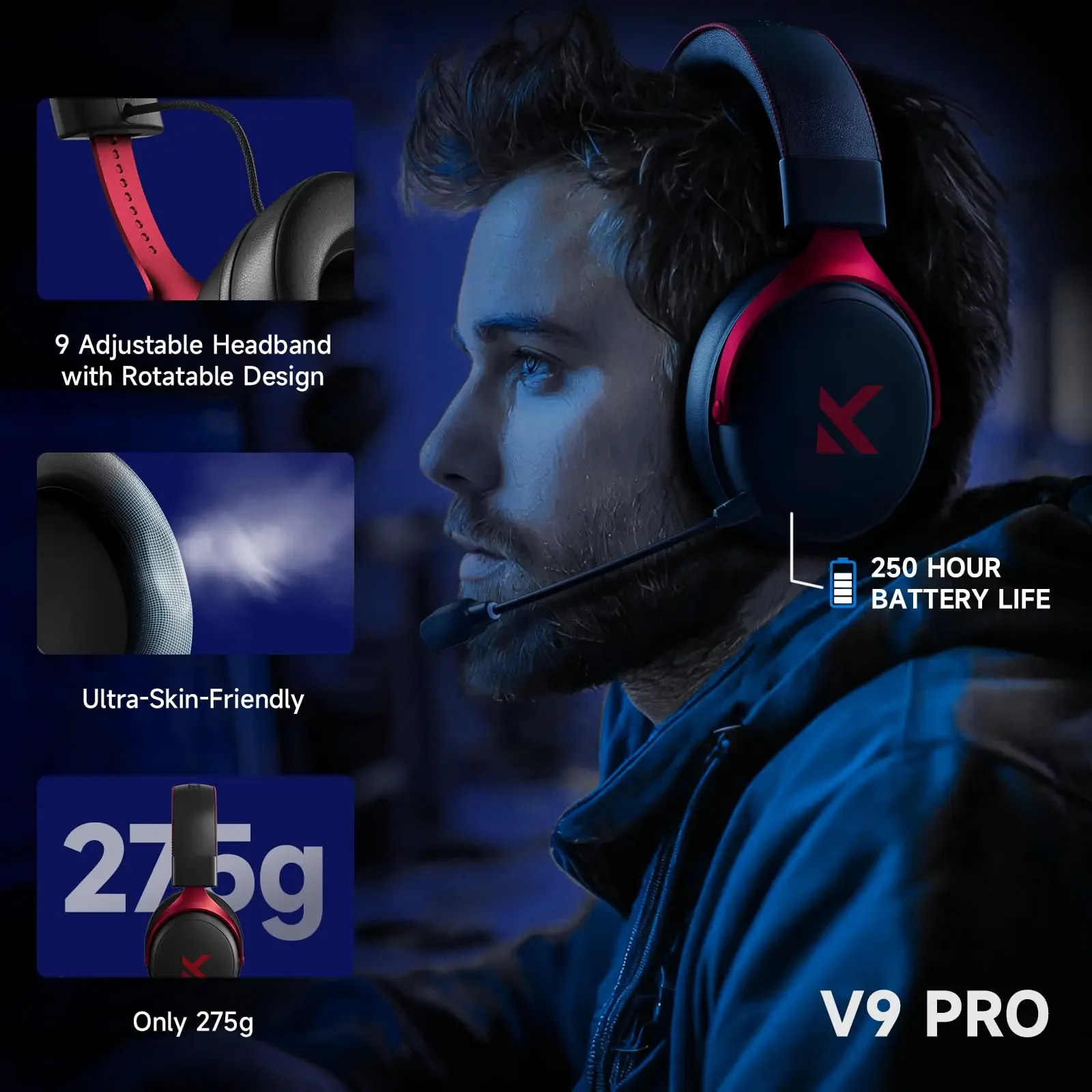 MCHOSE V9 Pro Gaming Wireless  Headset Surround Sound Headphones Noise Canceling Mic Low Latency Lightweight for PS5 PC SWITCH