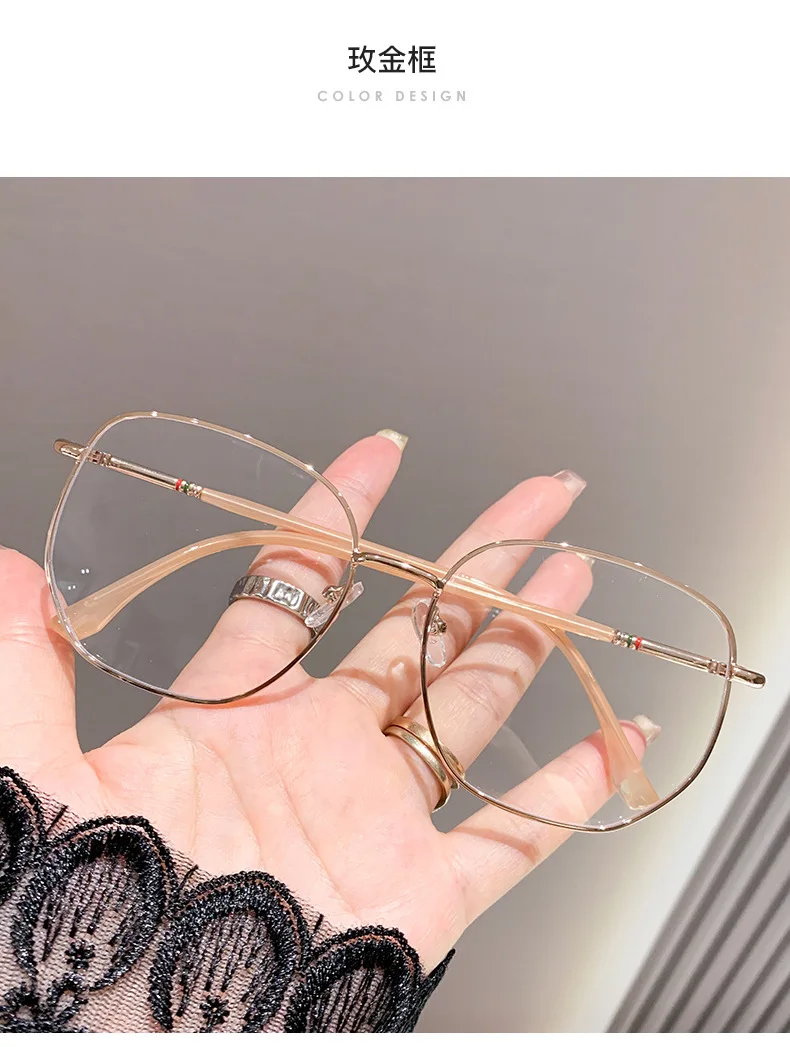 0,5 -0,75 -1,25 Photochrome Myopie-Brille, goldener Rahmen, Anti-Blaulicht-Schutz, Business-Brille mit flachem Licht, große Rahmenlinse – Detail 13