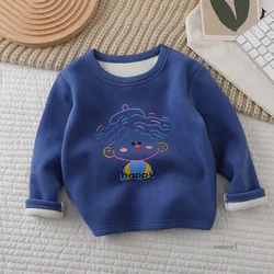 2024 Baby Sweatshirt for Girls Boy Autumn Winter Fleece Neck Base Shirt for Boys Casual Single Top Kids Long Sleeve T-shirt