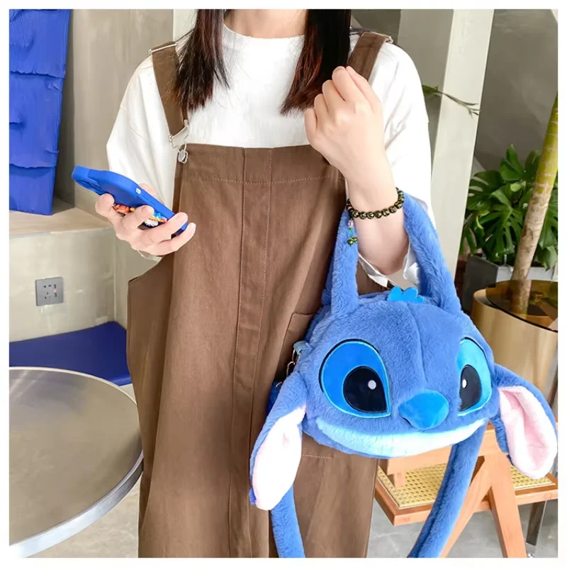 Disney New Lilo & Stitch Toys Kawaii Plush Messenger Bag Girl Handbag Anime Stuffed Toys Children Cartoon Plushie Soft Bag