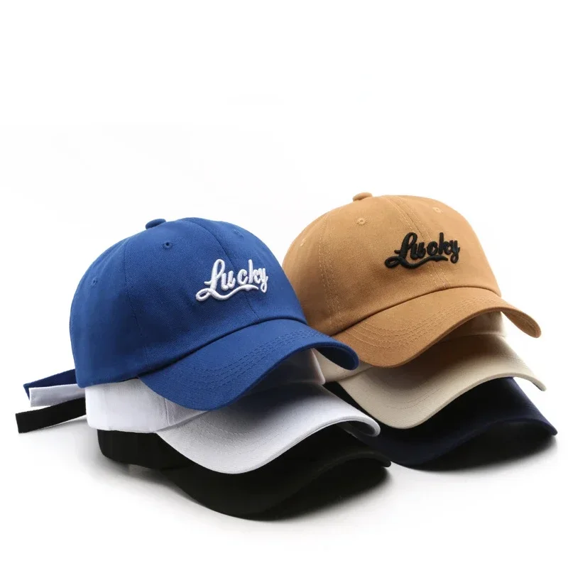 Lucky Embroidery Casual Baseball Cap Solid Color Simple Dad Hat Unisex Sun Hats For Women Men