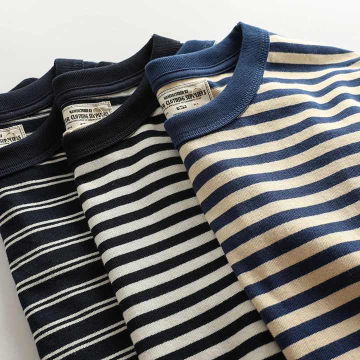 Japan fashion Amekaji Heavy Cotton Navy-Striped Shirt Men's Autumn and Winter Fashion Brand Retro Nostalgic Sailor Stripe Lon...