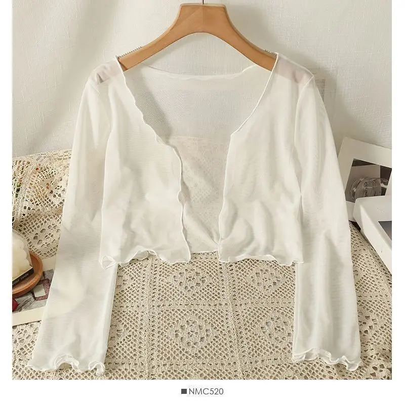 2025 Cárdigan de gasa con protección solar de seda de hielo para mujer, chal fino corto sin mangas para verano, cubrir aire acondicionado con vestido deslizante