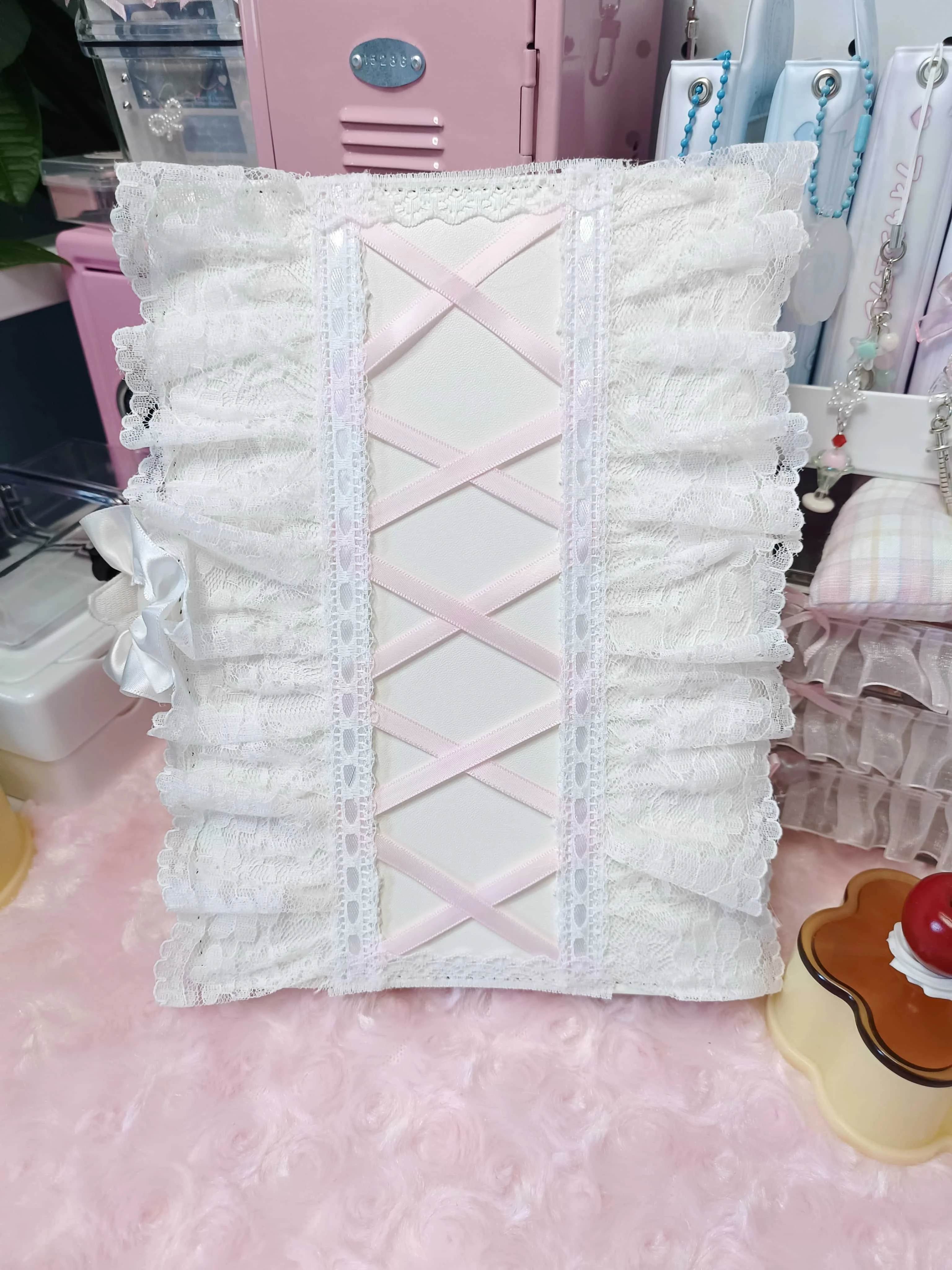 A5 Binder Photocard Holder Pc Kpop Collect Book 6 Ring Lace Top Loader Photo Album Deco Handmade Pink Poca White Stuff Storage