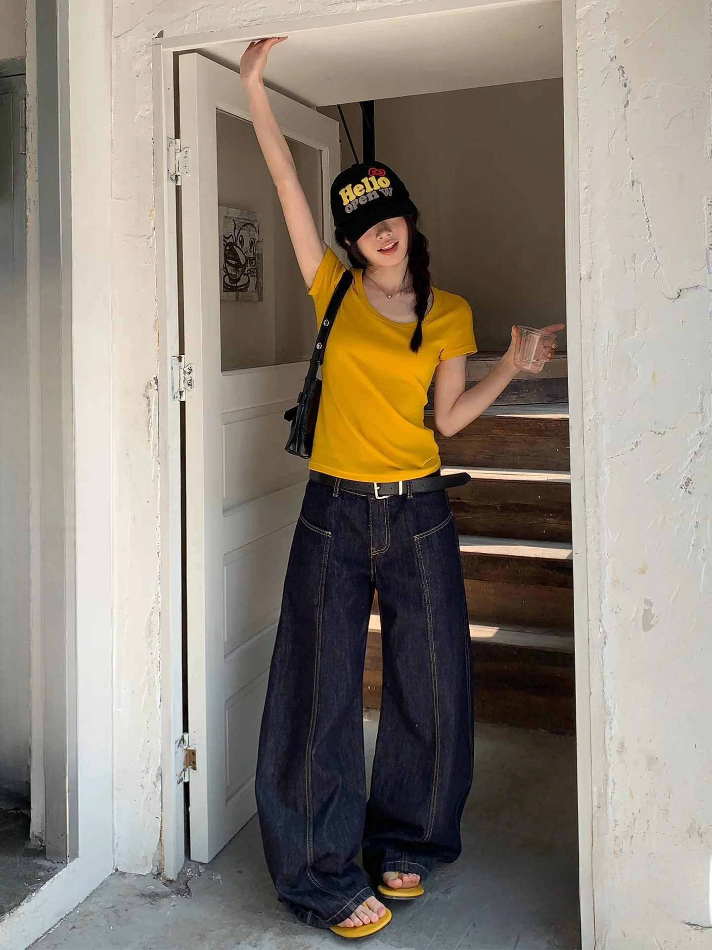 

Женские джинсы Deep Blue с высокой талией и широкими штанинами, новая весенняя модель, свободные, удобные, стройнящие, для повседневной носки, в стиле кэжуал.