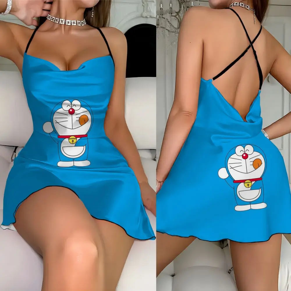 Cute Sexy dress Doraemon Element Print Pure Chic Elegant Party Dress 2024 Dress Feminine Fashion Summer Ladies