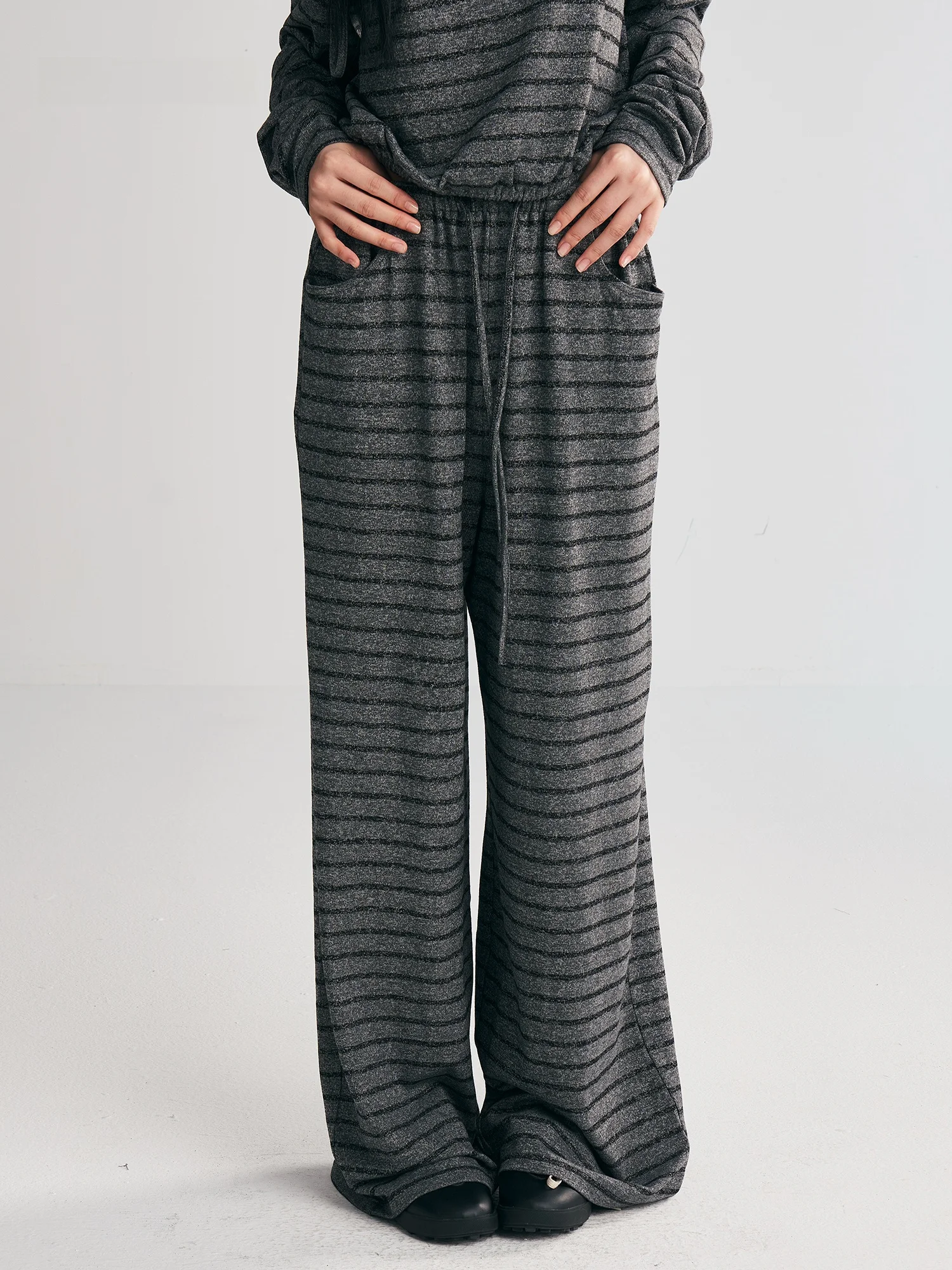 

Женские брюки Andasaya с высокой талией и широкими штанинами, повседневные, свободного кроя, прямые, с завязками, в полоску, удобные