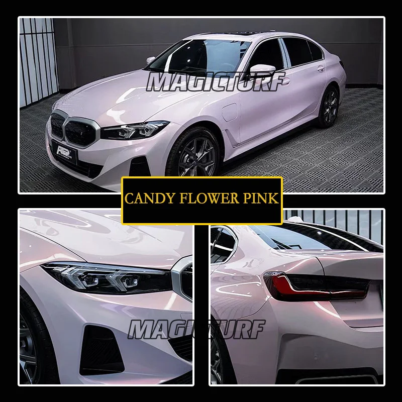 

Glossy Candy Flower Pink PET Vinyl Decoration Stickers Car Wrapping Color Changing Film