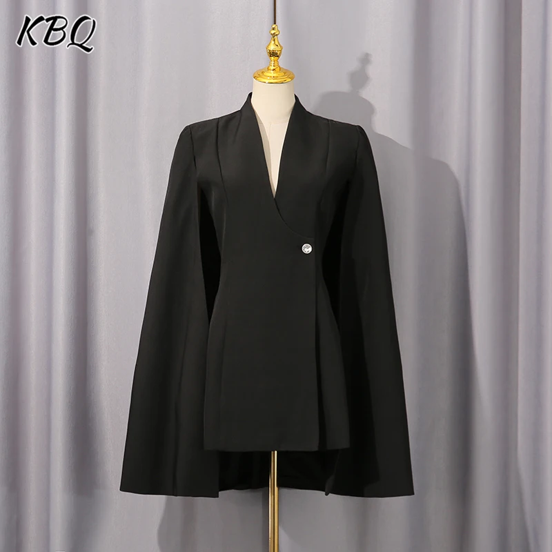 

KBQ Minimalist Loose Solid Chic Jackets for Women V Neck Long Sleeve Spliced Button Designer Party Jacket Female Autumn Style