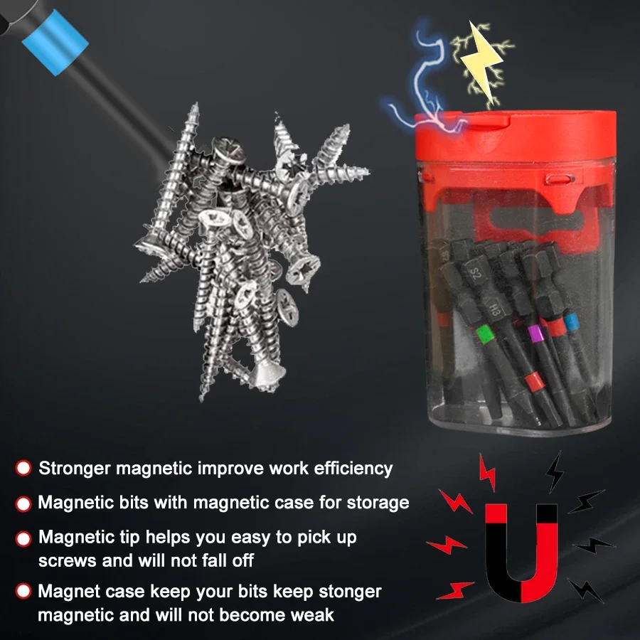 15PCS Magnetic Batch Head Impact Electric Screwdriver Bit Set Magnetic Case 5 Types S2 Head Bit Anti-slip Waterproof Bits