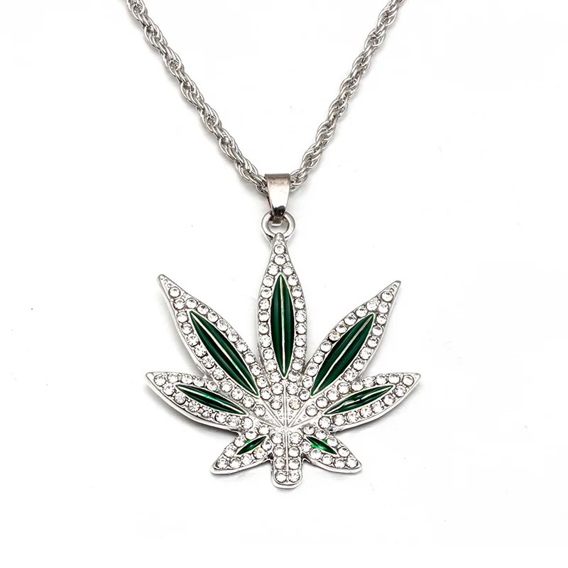 Rhinestone Weed Pendant Necklace Men Maple Leaf Necklaces Gold Color Chains for Boys Women Steampunk Jewelry Accessories Gift view 5