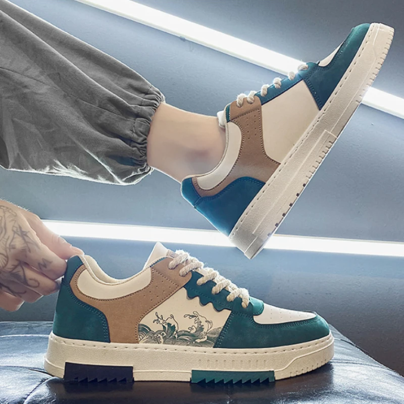 

Comfortable Men's Platform Sneakers Breathable Upper Wave Print Design Casual Flat Shoes for Men Daily Wear Sport Running Shoes