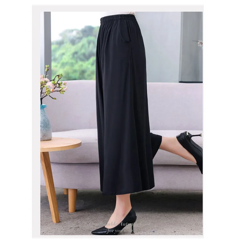 Cotton Silk Summer Women's Nine-point Pants Purple Elastic Waist Loose Plus Size Fat Pants Loose Soft Cool Women's Clothing