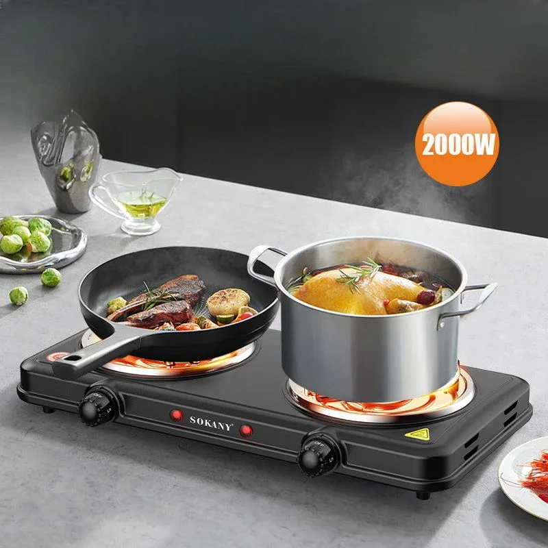 2000W Electric Stove Adjustable Temperature Home Use Double Boiler Electric Cooking Stove for On The Go and Home