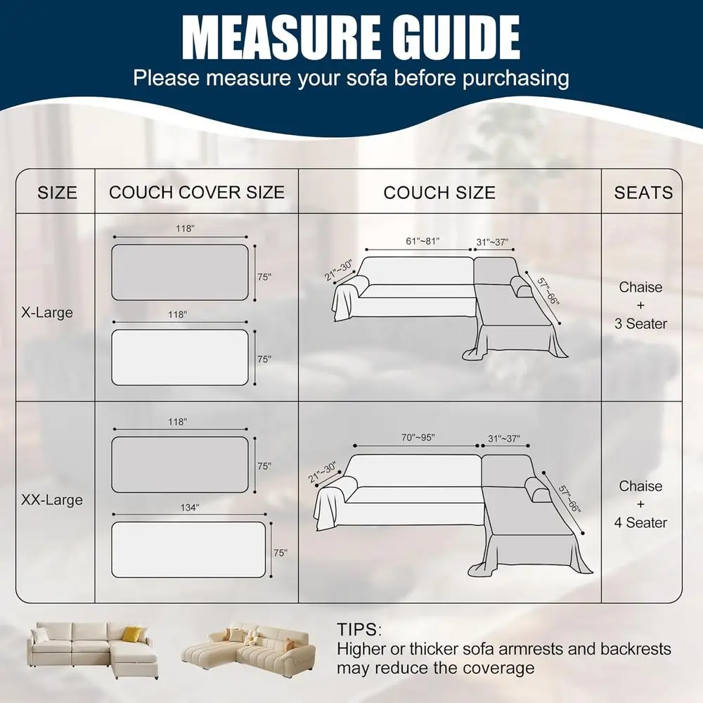 Sarung Sofa Seksional Bentuk L 2 Bagian Anti Air, Berbahan Jacquard Quilted, Dapat Dicuci untuk Anjing dan Kucing, Ekstra Besar, Putih Krem