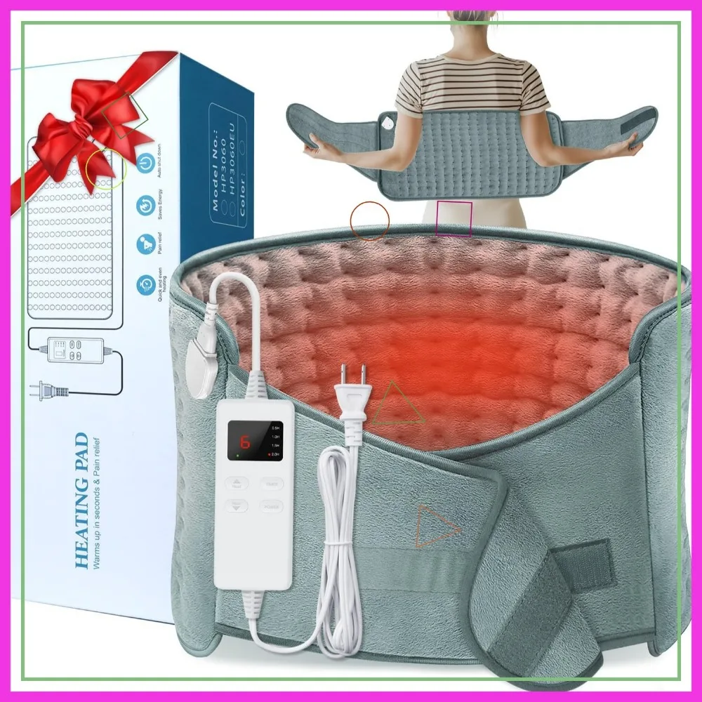 

Electric Heating Pad with Belt for Back Pain, Period Cramps, Neck & Shoulders - 4 Timer 6 Heat Settings Auto Shut Off