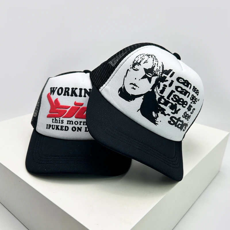 American Style Cruise Printed Anime New Letter Mesh Trucker Caps Sunshade Breathable Baseball Hats Men Women Versatile Fashion