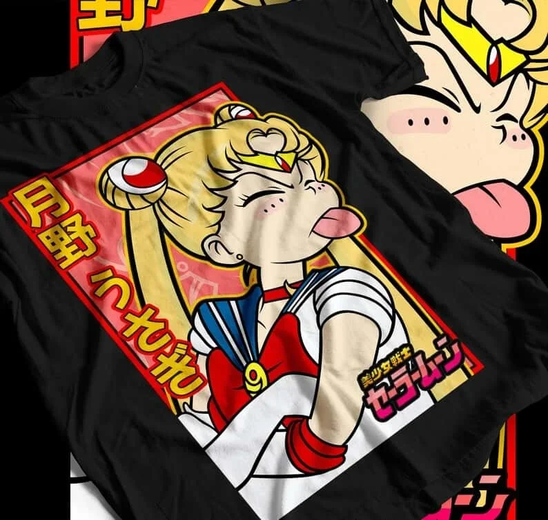 Adult and Children's Monthly Hare Tsundere Face Cotton T-shirt, Sailor Moon Quirky Expression Pack Niche Personality Top