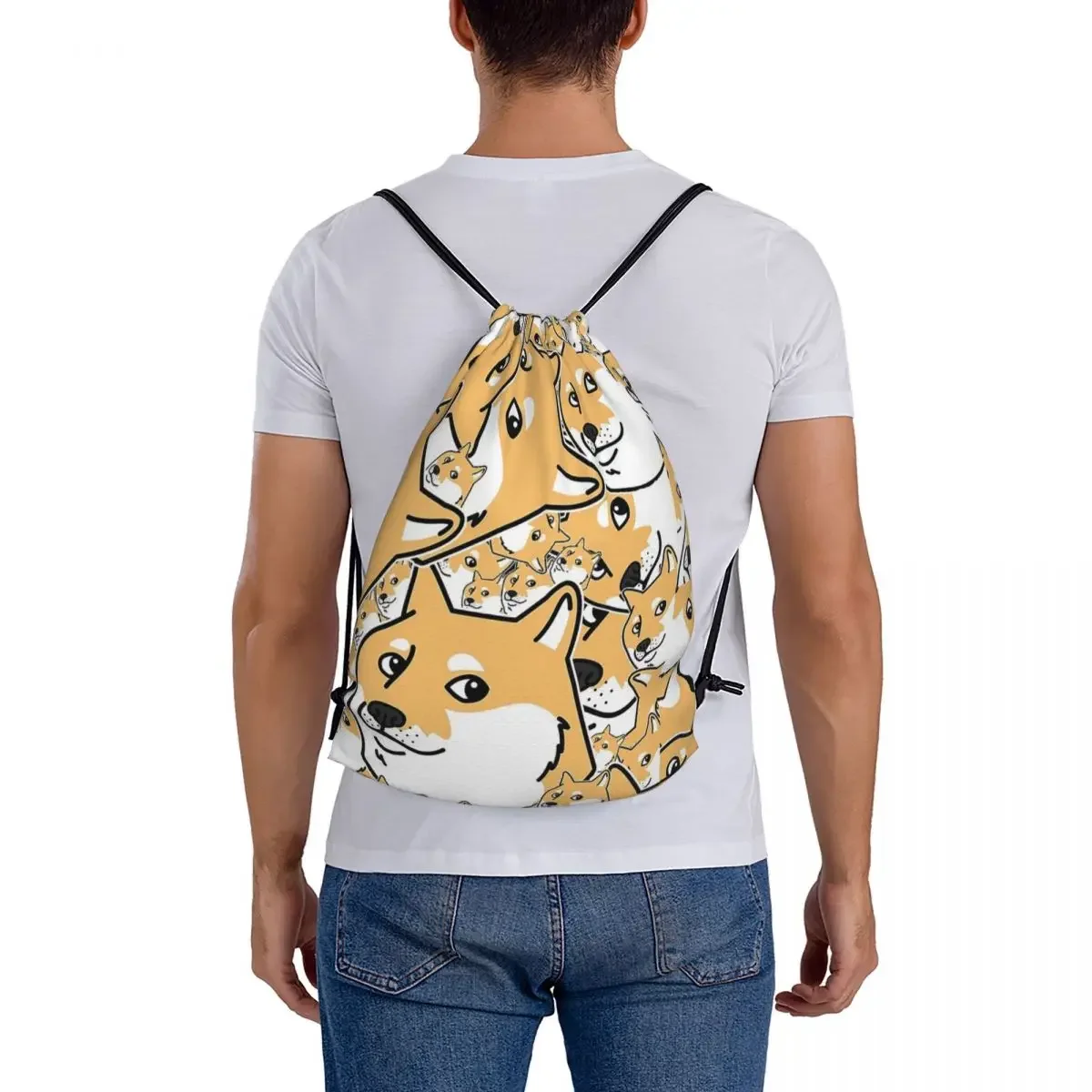 Doge Shiba Inu Memes Backpacks Fashion Portable Drawstring Bags Drawstring Bundle Pocket Sports Bag BookBag For Travel Students