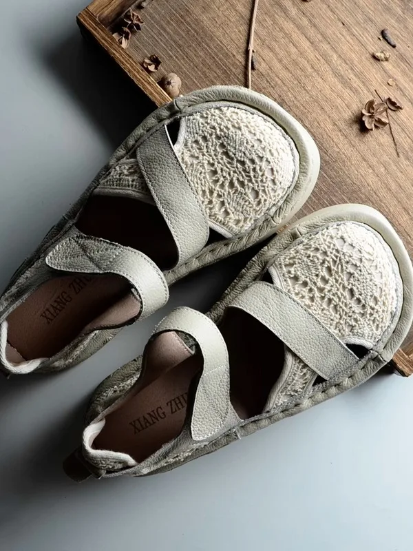 

Handmade Original Forest Style Women's Shoes Genuine Leather Ugly Cute Big Head Flat Thick Bottom Comfortable Woven Toe Sandals