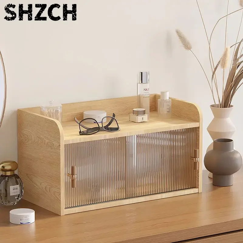 木製デスクオーガナイザーキャビネット、香水、キッチンカウンター、テーブルトップ収納、オフィス、お茶、小型サイド、アクリルドアボックス