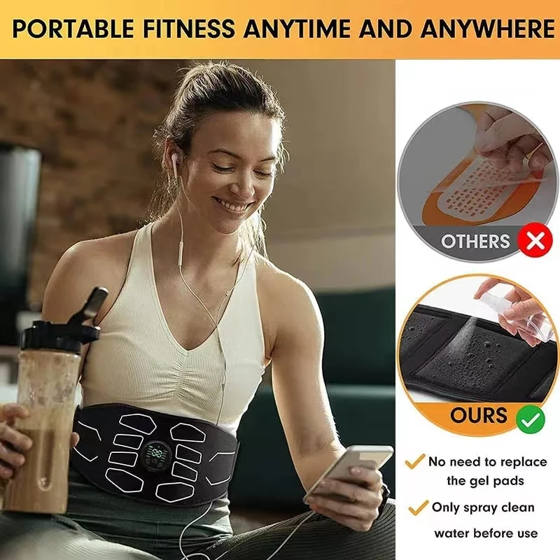 New USB Muscle Stimulator Belt ABS Trainer Belts EMS Abdominal Waist Belly Workout Massager Electric Home Gym Fitness Equiment