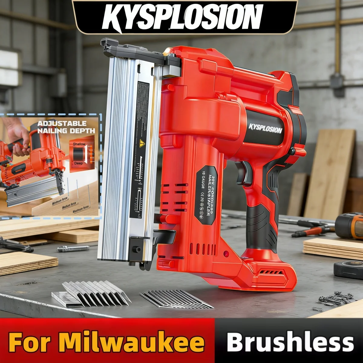 For Milwaukee M18 battery 10-50MM Cordless Brushless Electric 2 in 1 Nailer/Stapler Gun power tool with Nails