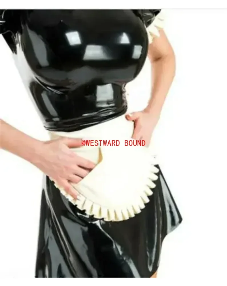 

Латексное платье горничной с фартуком на молнии сзади, резиновая униформа, плотная одежда ручной работы для косплея, клубная одежда по индивидуальному заказу