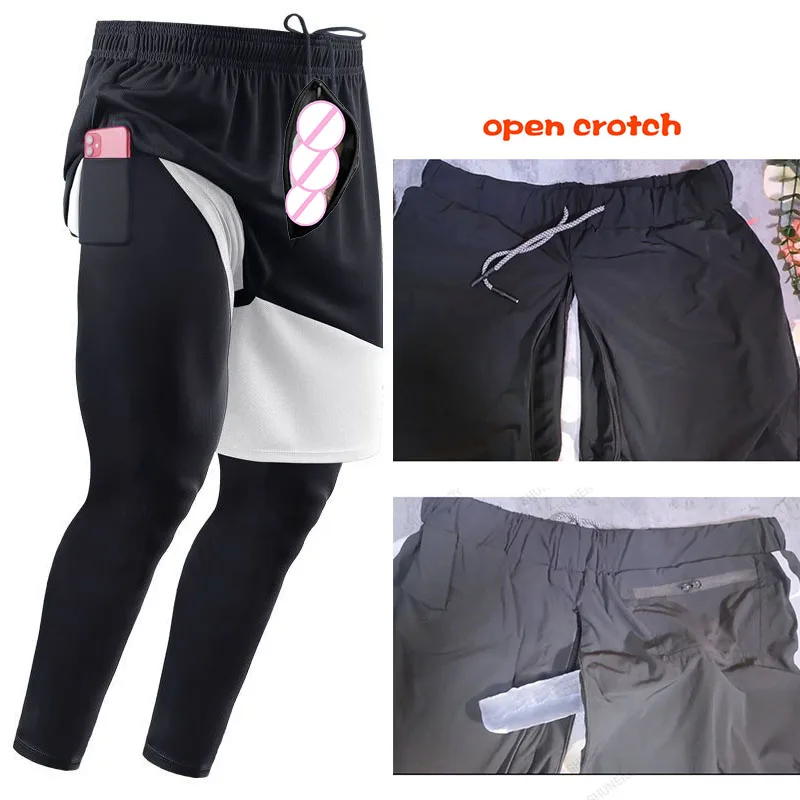 

Summer Open Crotch Outdoor Sex Shorts Yoga Leggings Men Fitness Quick Dry Basketball Sweatpants Jogger Streetwear Track Pants