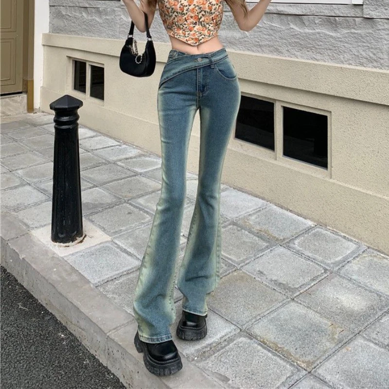 Jeans Women Casual Femme Denim Harajuku Retro Flare Hipster Full Length Minimalist Popular Vintage Pockets BF Style Streetwear