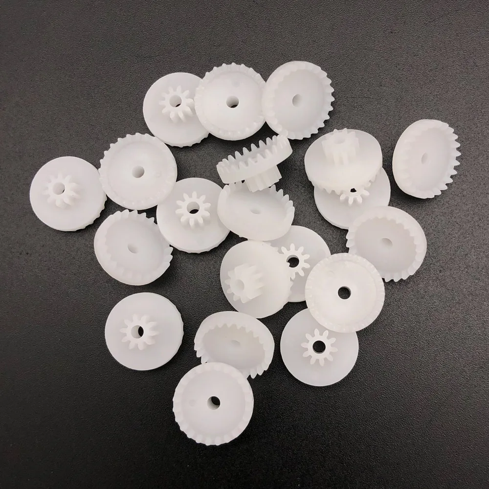 20Pcs/Lot 0.5M C24102B Plastic Double Crown Gear 0.5 Modulus 24 Teeth +10 Teeth Bore Hole Aperture 2MM 2.05MM 2B Loose 24T+10T